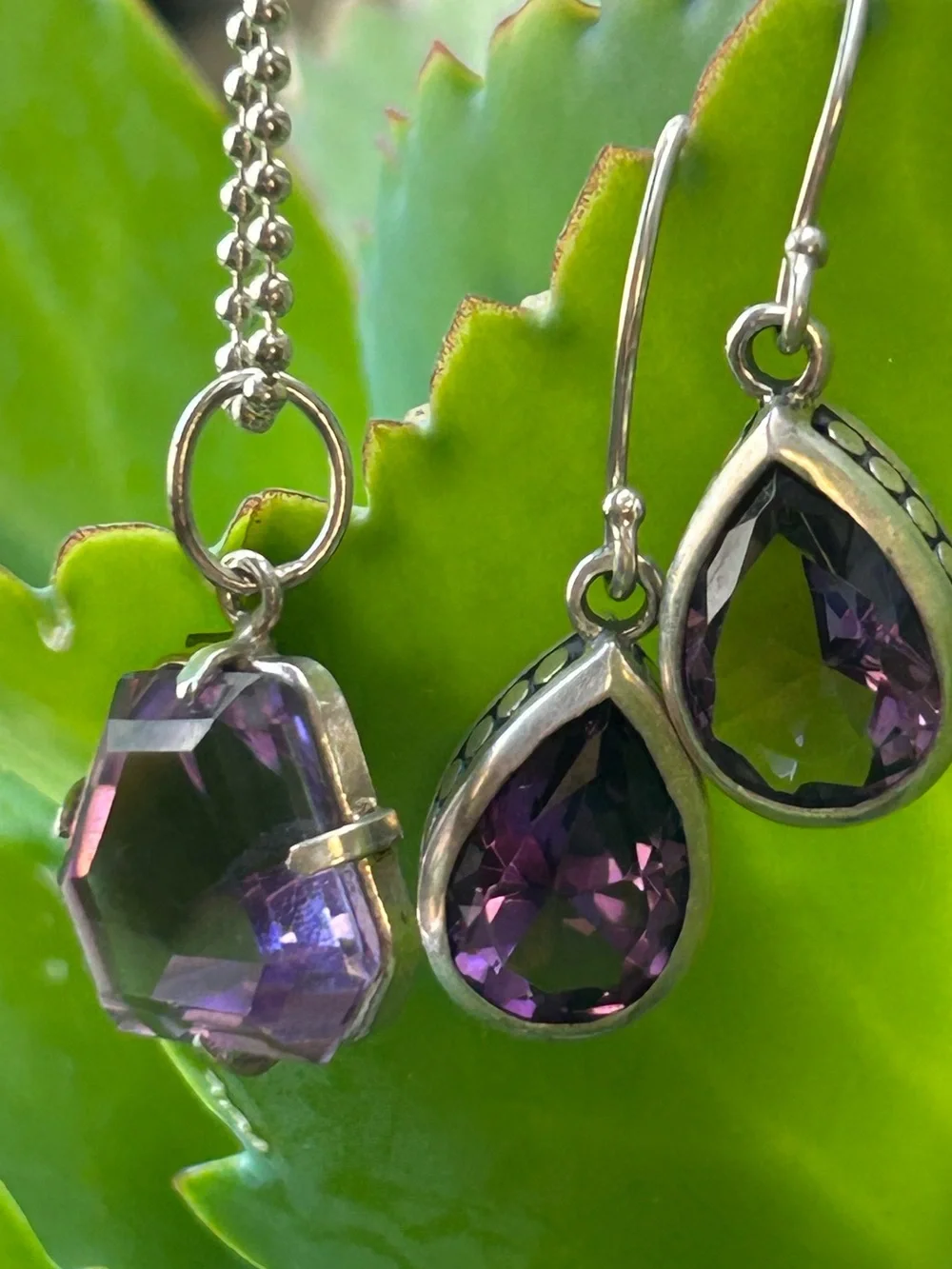 Bundle artisan Sterling silver 13-14carat amethyst purple stone Earring necklace